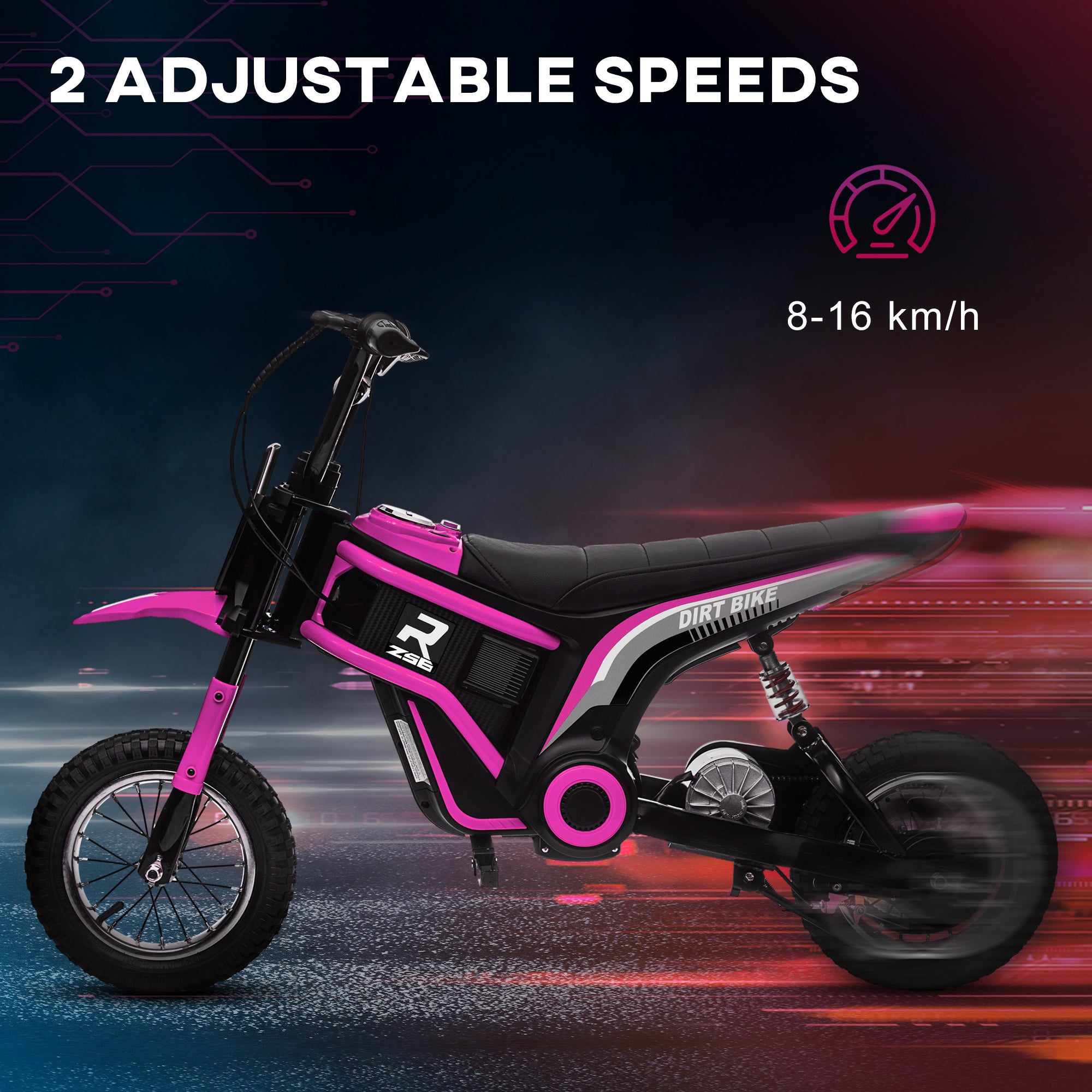 24V Electric Motorbike with Twist Grip Throttle, Music, Horn, 12" Pneumatic Tyres, 16km/h Max Speed - Pink
