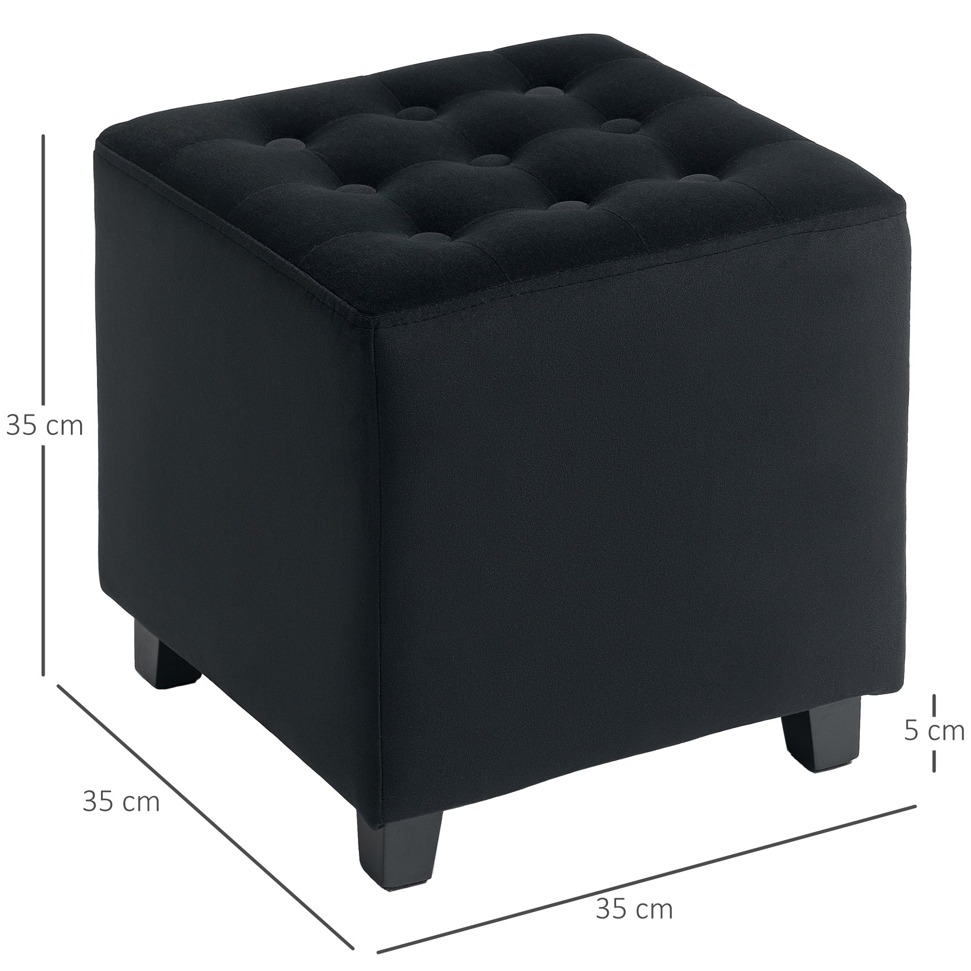 Velvet-Feel Square Ottoman - Grey