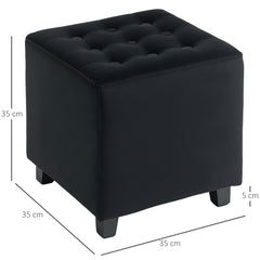 Velvet-Feel Square Ottoman - Grey