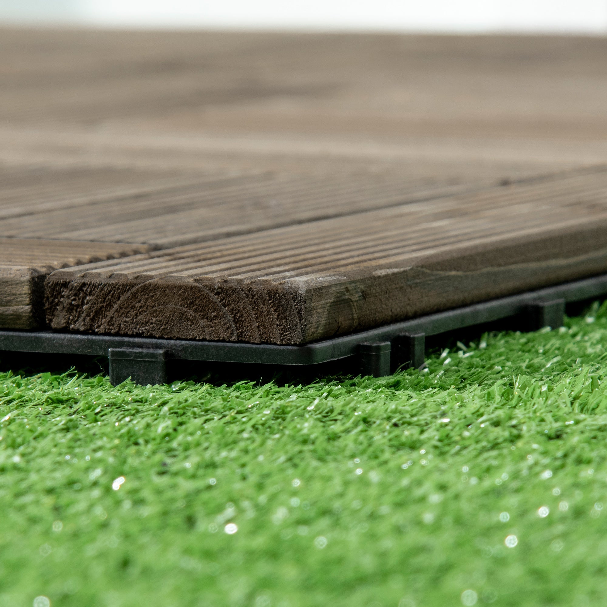 27 Pcs Wooden Interlocking Decking Tiles, 30 x 30 cm Outdoor Flooring Tiles, 2.5㎡ per Pack, for Patio, Balcony, Terrace, Hot Tub, Charcoal Grey