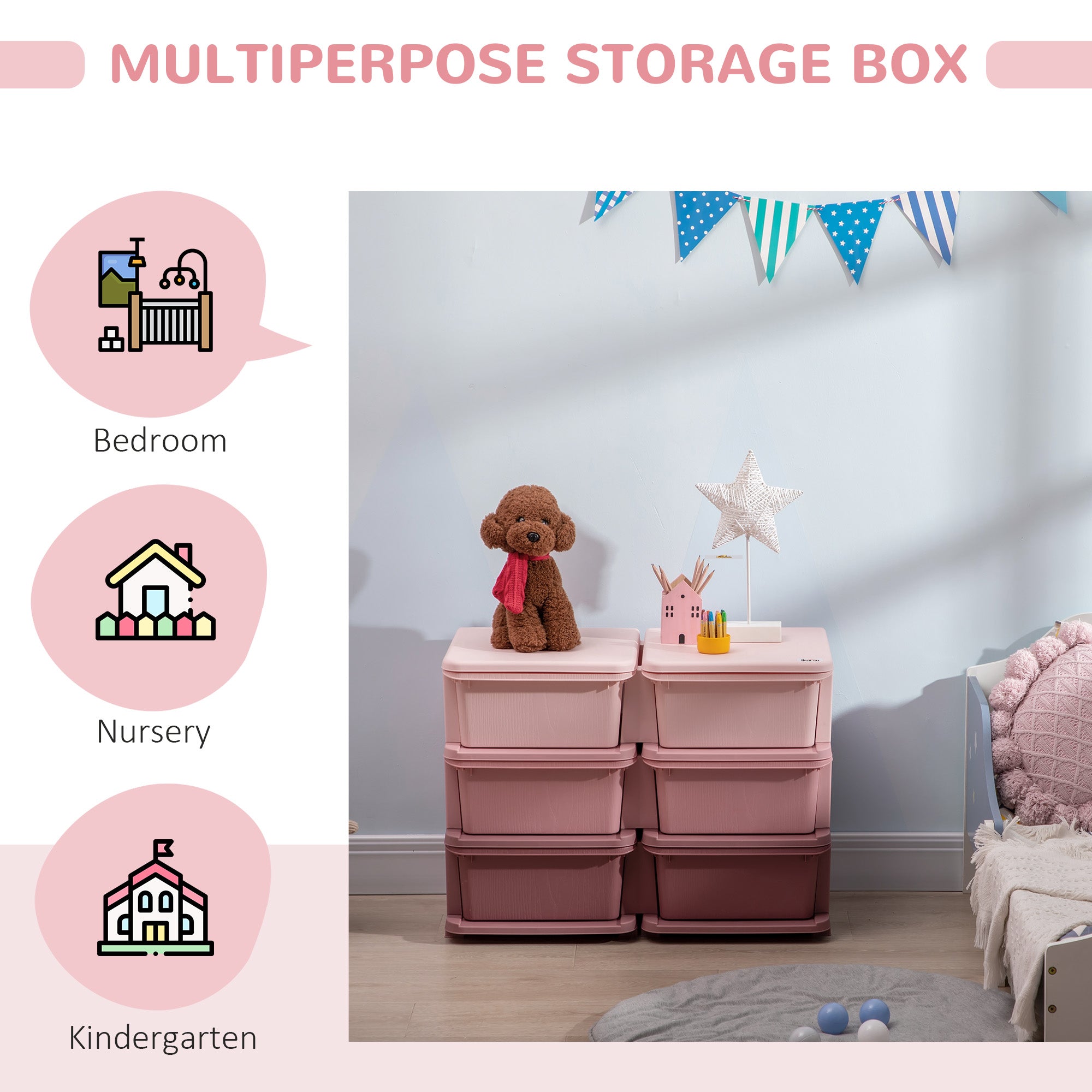Kids Storage Unit, with Six Drawers - Pink