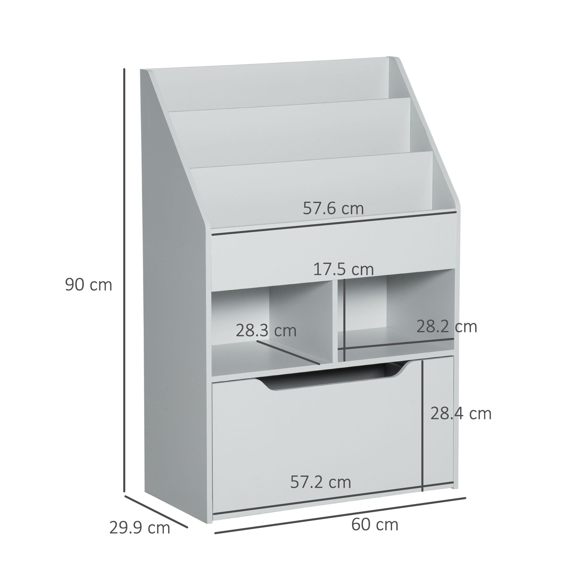 Kids Bookshelf, Toy Organiser, with Storage Drawer, Wheels - Grey