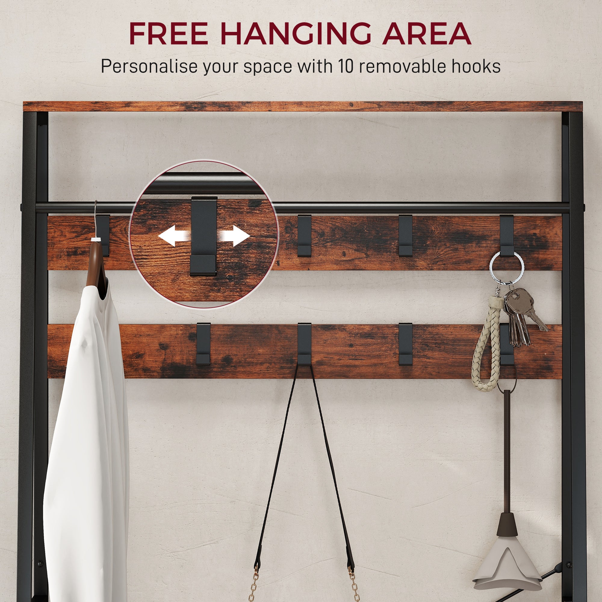 Fynco - 6-in-1 Industrial-Style Hallway Organiser - Brown/Black