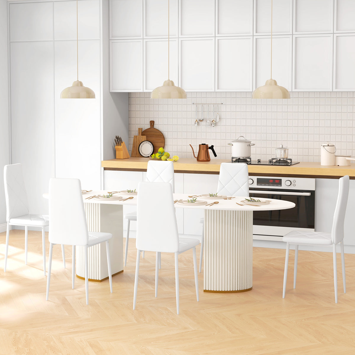 Set of 6 Faux Leather Dining Chairs - White