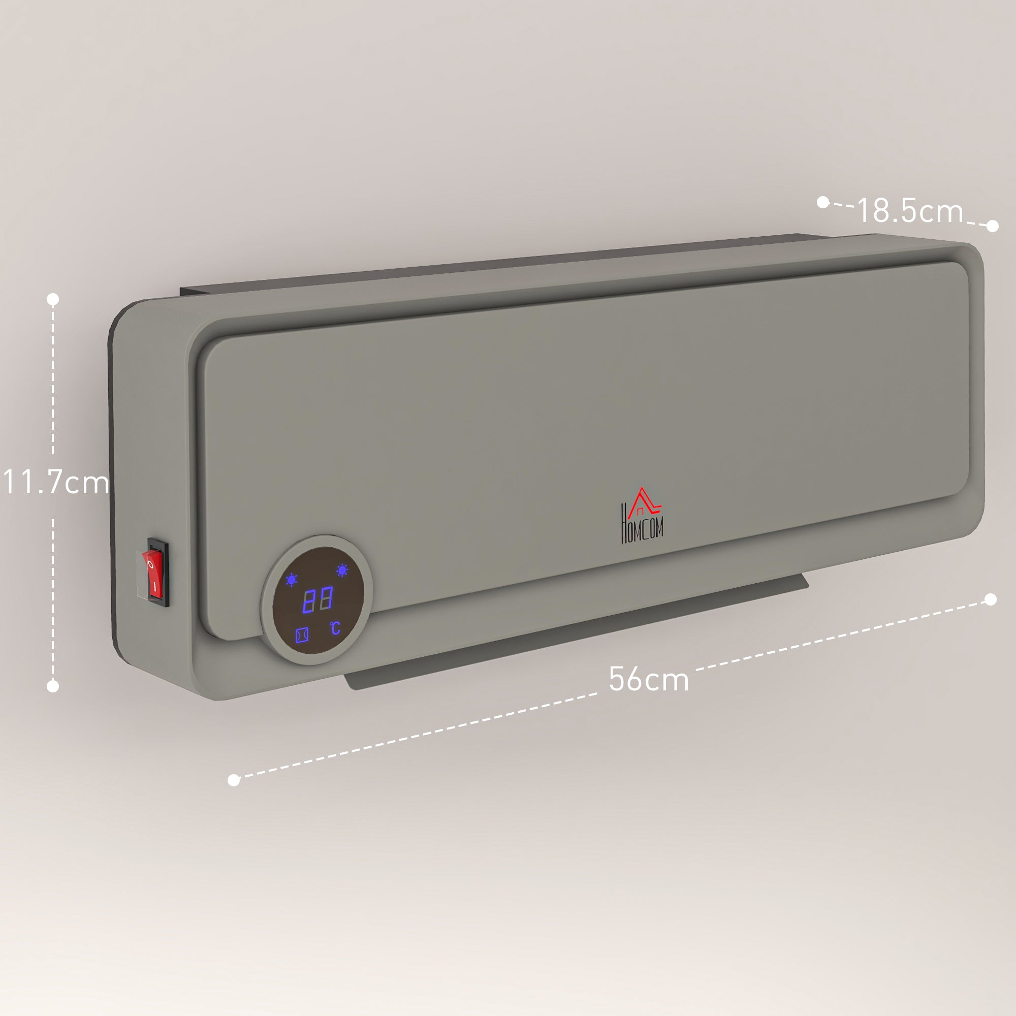 Fynco - Wall Downflow Heater 2 Heat and Fan 1000W/2000W, Electric Space Heater with Timer Remote Oscillating, for Bedroom Home Office, Grey