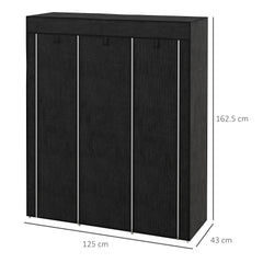 Fabric Wardrobe, with Rails and Shelves - Black