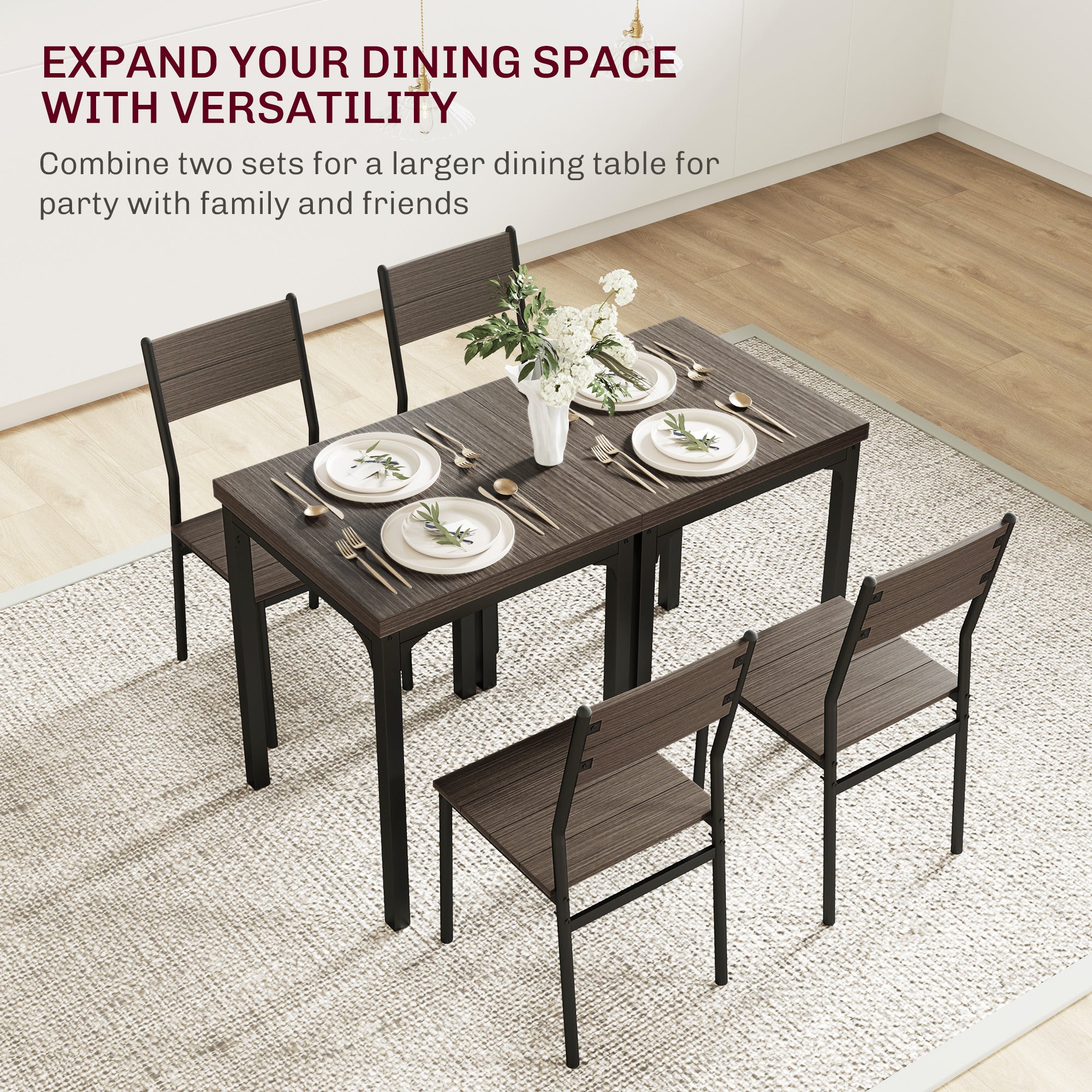 Three-Piece Minimal and Compact Dining Set, Grey Wood Grain
