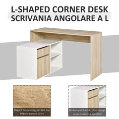 Fynco - L-Shaped Desk, Corner Computer Desk with Storage Drawer, Adjustable Shelf, Cabinet for Home Office and Study, 120 x 92 x 75cm, Oak and White