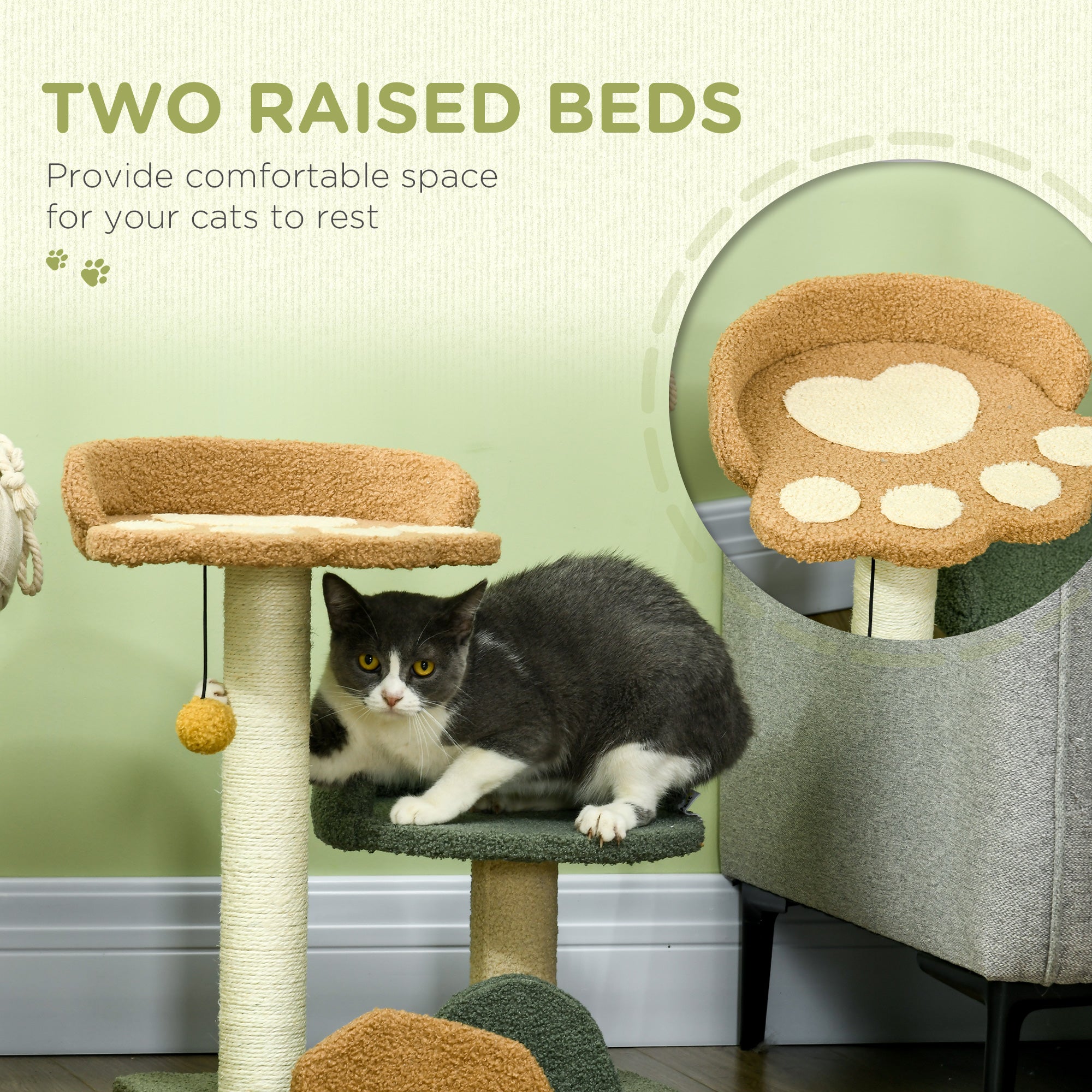 52cm Small Cat Tree for Indoor Cats, Scratching Posts with Two Beds, Toy Ball