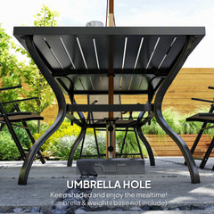 Seven-Piece Steel Outdoor Dining Set, with Parasol Hole - Khaki