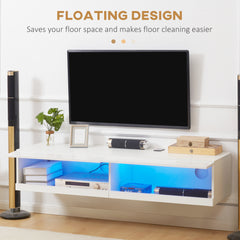 Floating TV Unit, Wall Mounted TV Cabinet for TVs up to 65", High Gloss Media Wall Unit with LED Lights, Storage Shelves for Living Entertainment Room, White