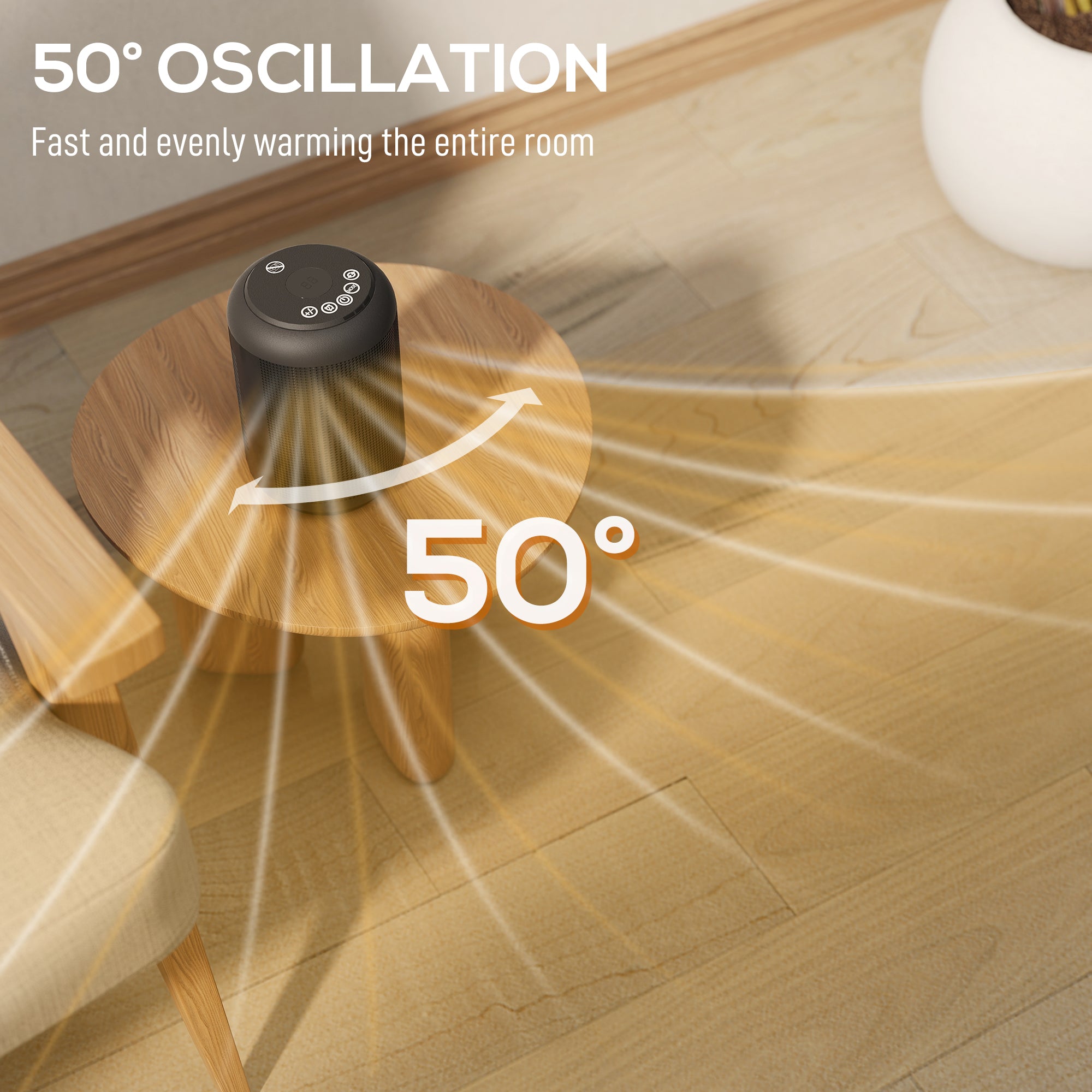 Fynco - 1500W Ceramic Electric Heater with Fan, Timer, Oscillation - Black