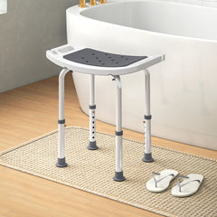 Fynco - Shower Chair, Adjustable Height Shower Stool with Aluminium Frame and Non-Slip Feet, Bathtub Stool Seat for Elderly Disabled Handicap, Grey