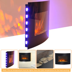 Fynco - Led Wall Mounted Fireplace Curved Glass Electric Fire Place Fire Place 7 Colour Side Lights Slimline, 900/1800W, 65cm x 52cm