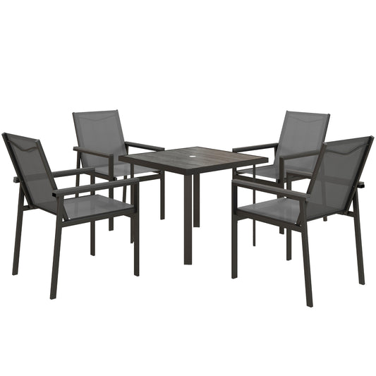Five-Piece Metal Dining Set, with Glass-Top Table - Grey