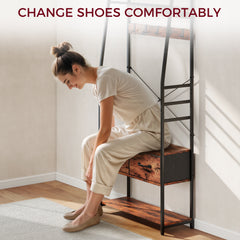 Fynco - 6-in-1 Industrial-Style Hallway Organiser - Brown/Black