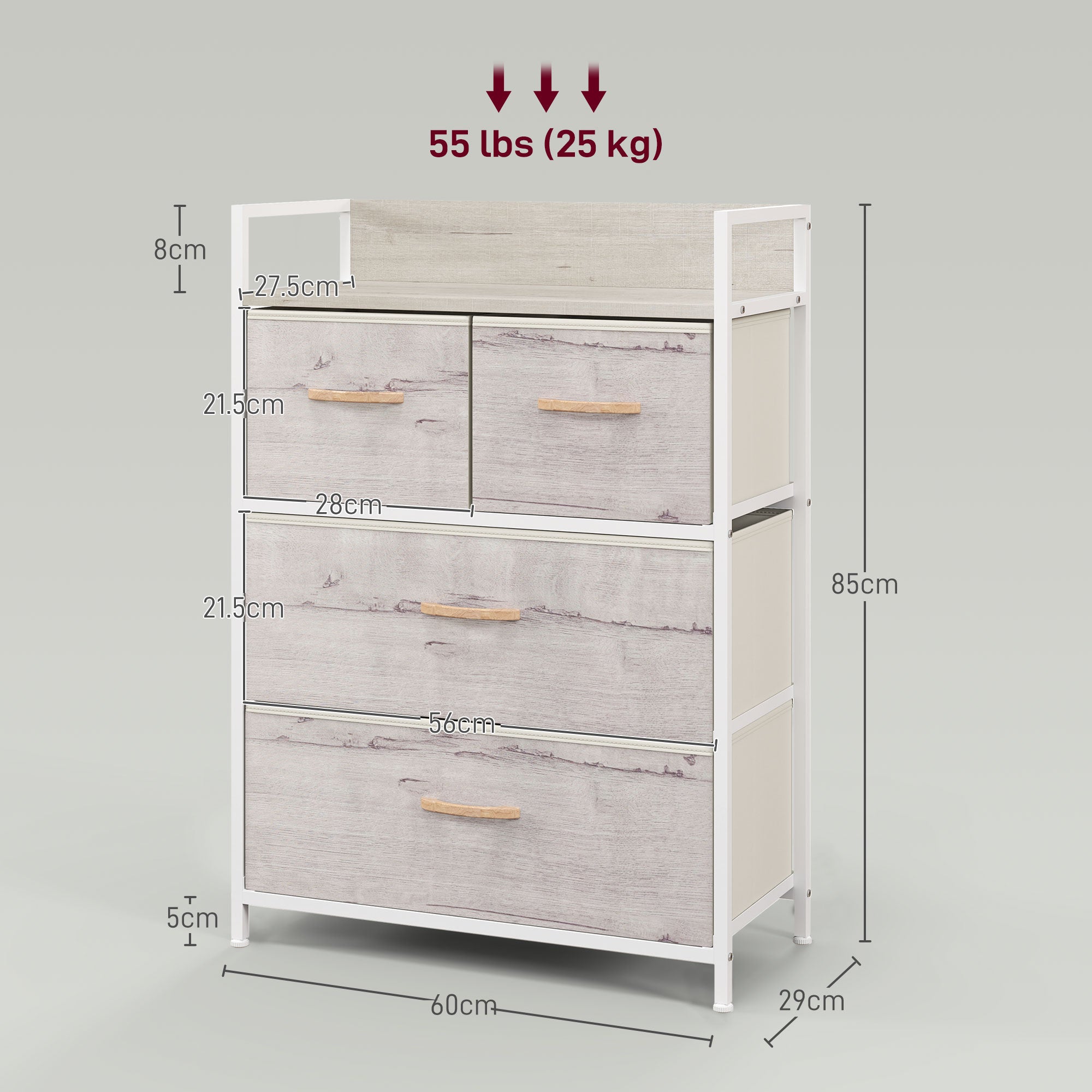 Rustic Chest of Four Fabric Drawers - Black