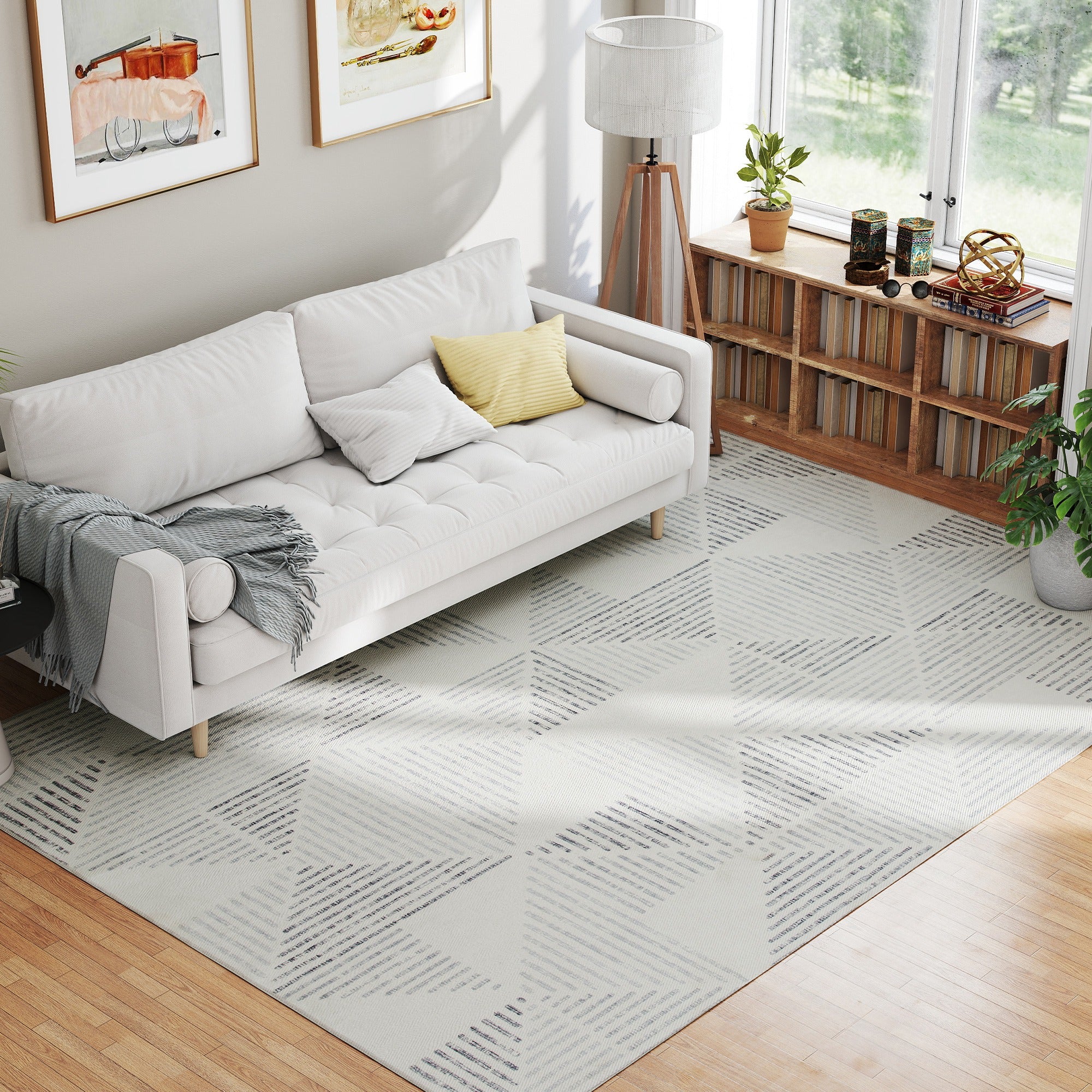 Fynco - Modern Area Rug, Geometric Pattern Non-Slip Washable Rug, Soft Floor Carpet for Living Room, Bedroom, Dining Room, Home Office, 290 x 200 cm, Grey