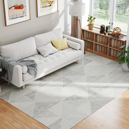 Fynco - Modern Area Rug, Geometric Pattern Non-Slip Washable Rug, Soft Floor Carpet for Living Room, Bedroom, Dining Room, Home Office, 290 x 200 cm, Grey