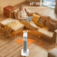 Fynco - 2000W Ceramic Electric Heater with Fan, Timer, Oscillation - White