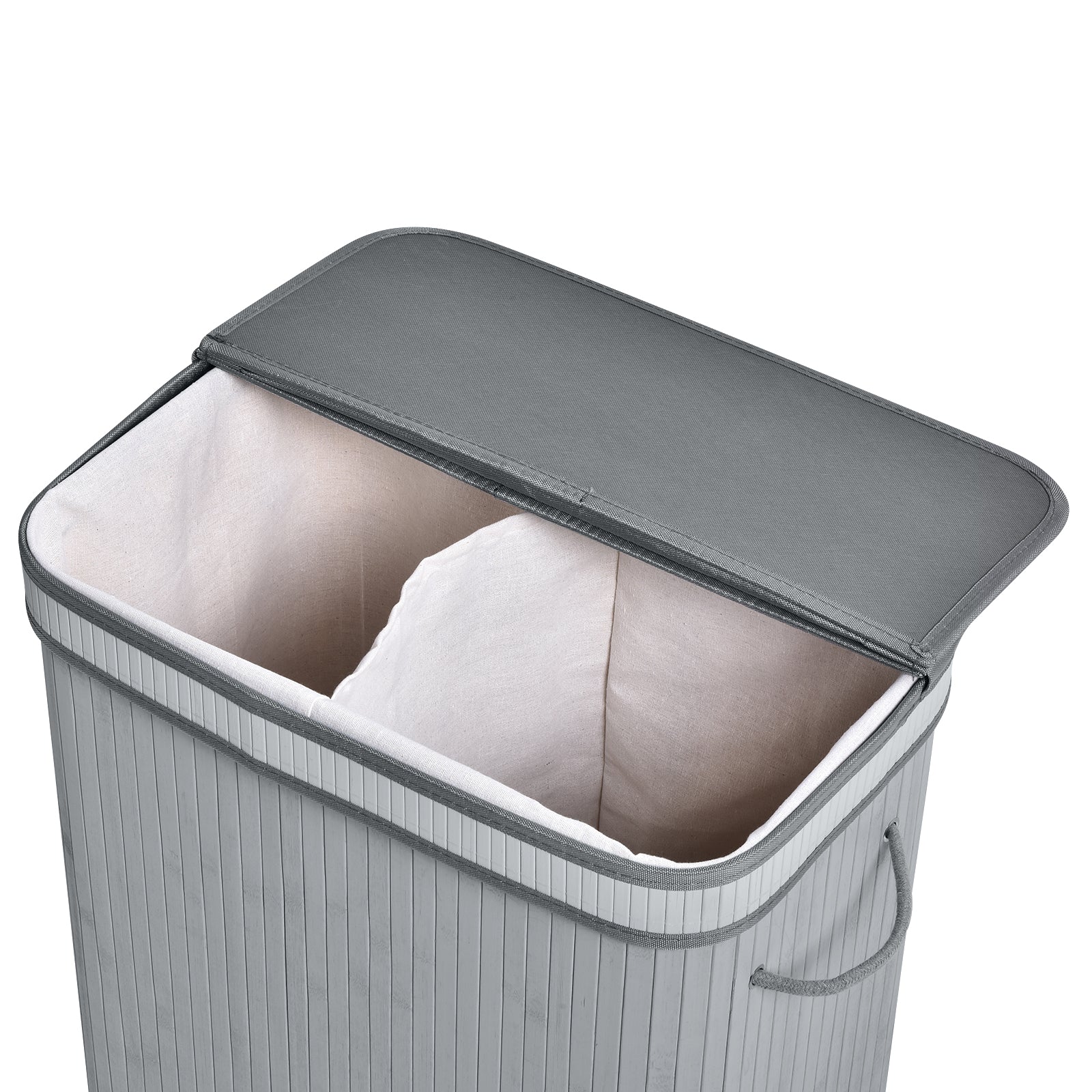 100L Natural Wood Laundry Basket A Compartment w/Flip Lid Removable Lining Handles Board Base Foldable Durable Water-Resistant Dirty Clothes Storage Home Organisation Grey