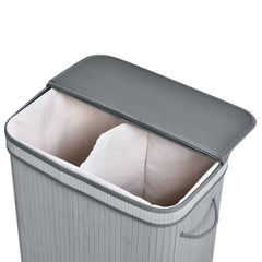 100L Natural Wood Laundry Basket A Compartment w/Flip Lid Removable Lining Handles Board Base Foldable Durable Water-Resistant Dirty Clothes Storage Home Organisation Grey