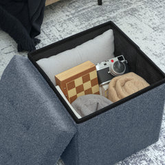 Foldable Sherpa Fleece Storage Ottoman - Blue