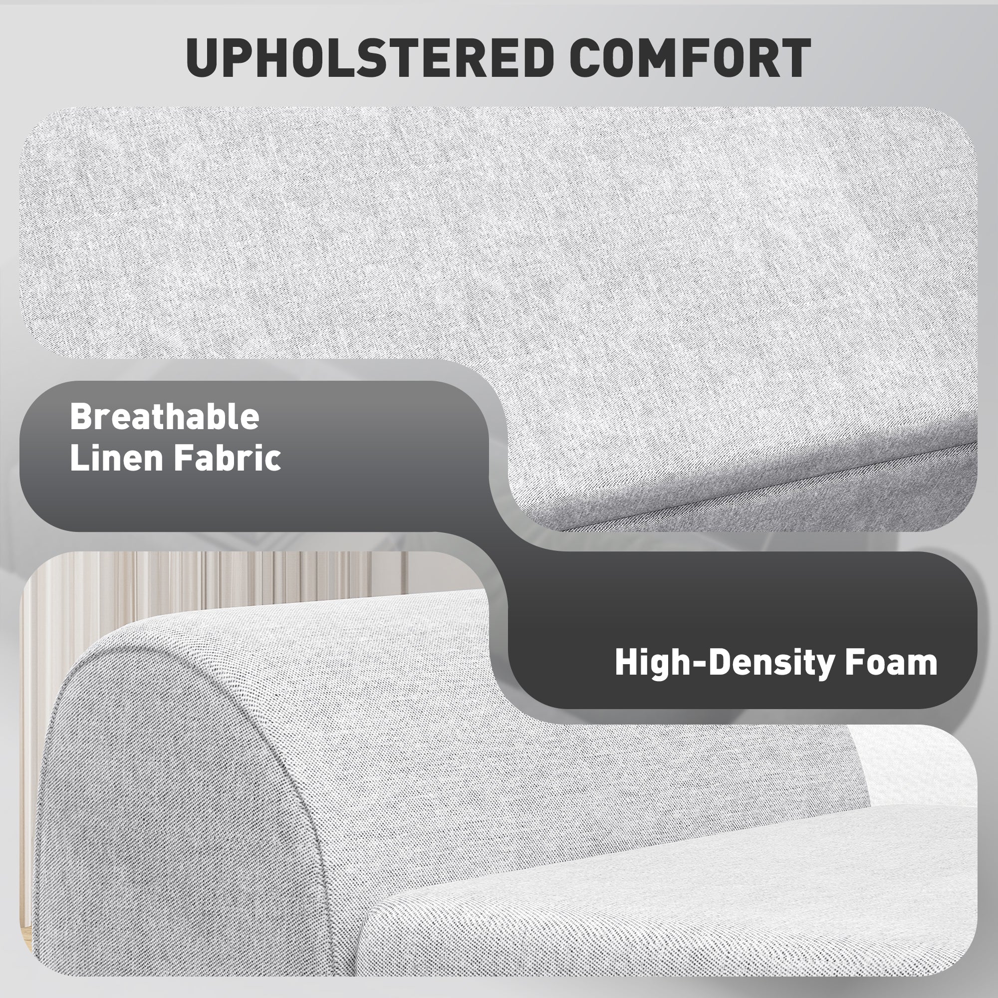 Storage Ottoman with Armrest, Upholstered Linen Storage Bench, Window Seat with Rubberwood Legs, Footstool for Bedroom Living Room, Hallway, Light Grey