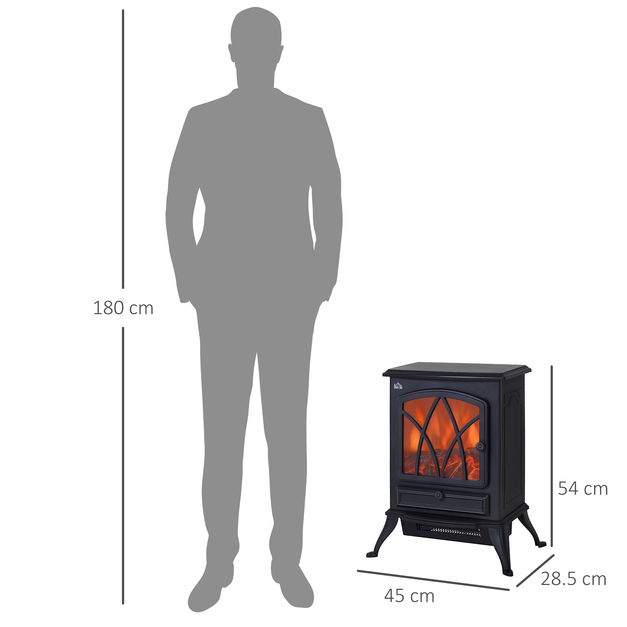 Fynco - Electric Stove Heater with Realistic Flame Effect, 2000W Portable Indoor Freestanding Electric Fireplace with Adjustable Thermostat, Black