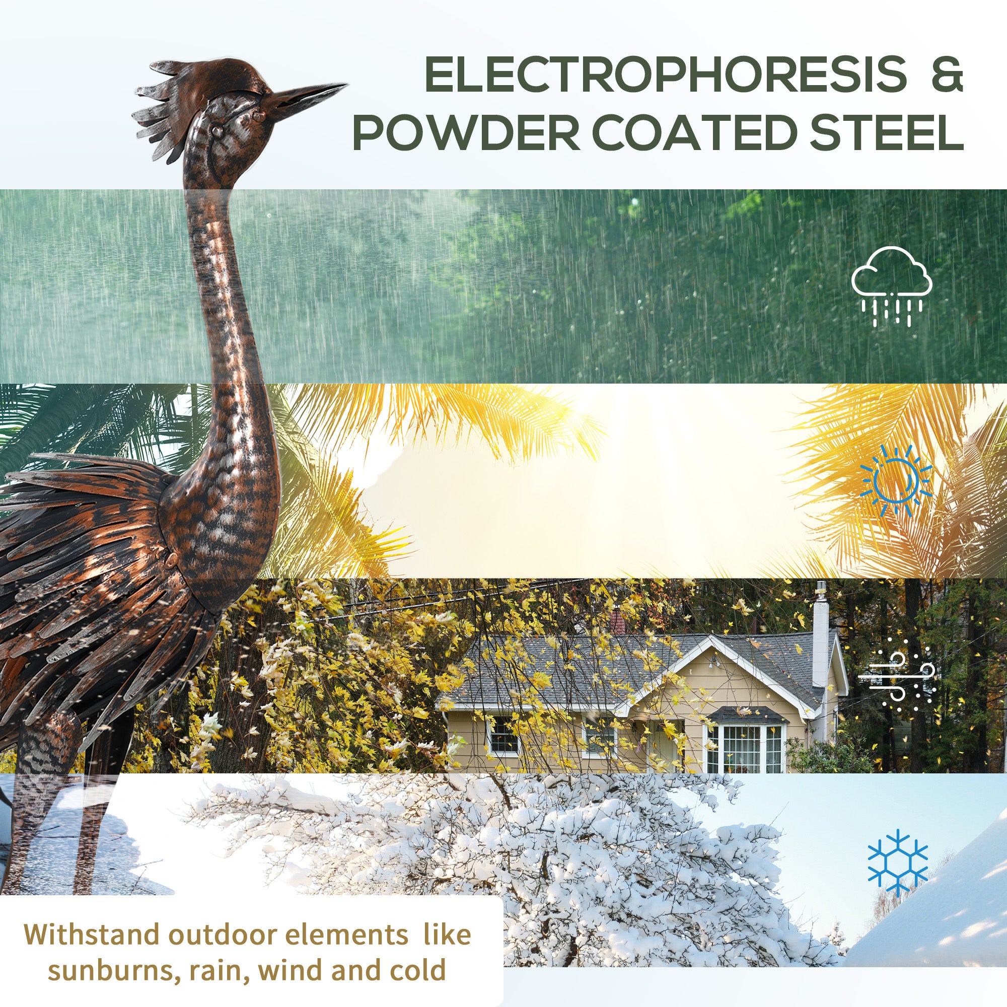 Heron Garden Statue, Standing Garden Ornament, Metal Garden Gift with Stakes for Patio Pond Landscape Decoration, Silver Tone