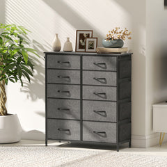 Chest of Ten Fabric Drawers - Charcoal Grey