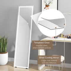 Standing Dressing Mirror with LED Lights, Wall Dressing Mirror for Bedroom with Dimmable and 3 Colour Lighting, White