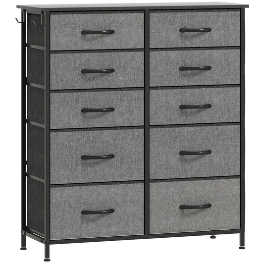 Chest of Ten Fabric Drawers - Charcoal Grey