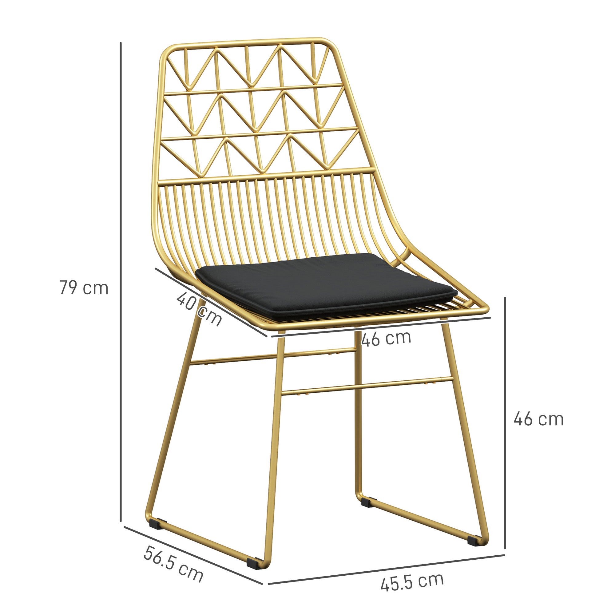 Luxurious Dining Chairs Set of 4, Metal Wire Kitchen Chair with Removable Velvet-feel Cushion, Cut-out Back and Steel Frame for Dining Room, Gold Tone