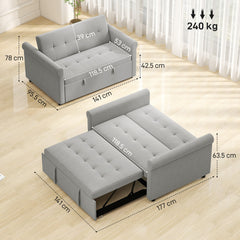 Fynco - Two-Seater Velvet-Feel Sofa Bed - Grey