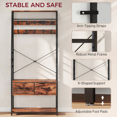 Fynco - 6-in-1 Industrial-Style Hallway Organiser - Brown/Black