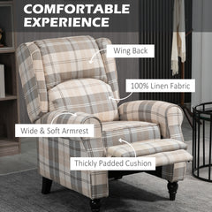 Wingback Recliner Armchair for Living Room, Pushback Reclining Chair with Round Armrests, Footrest and Rubber Wood Legs, Khaki
