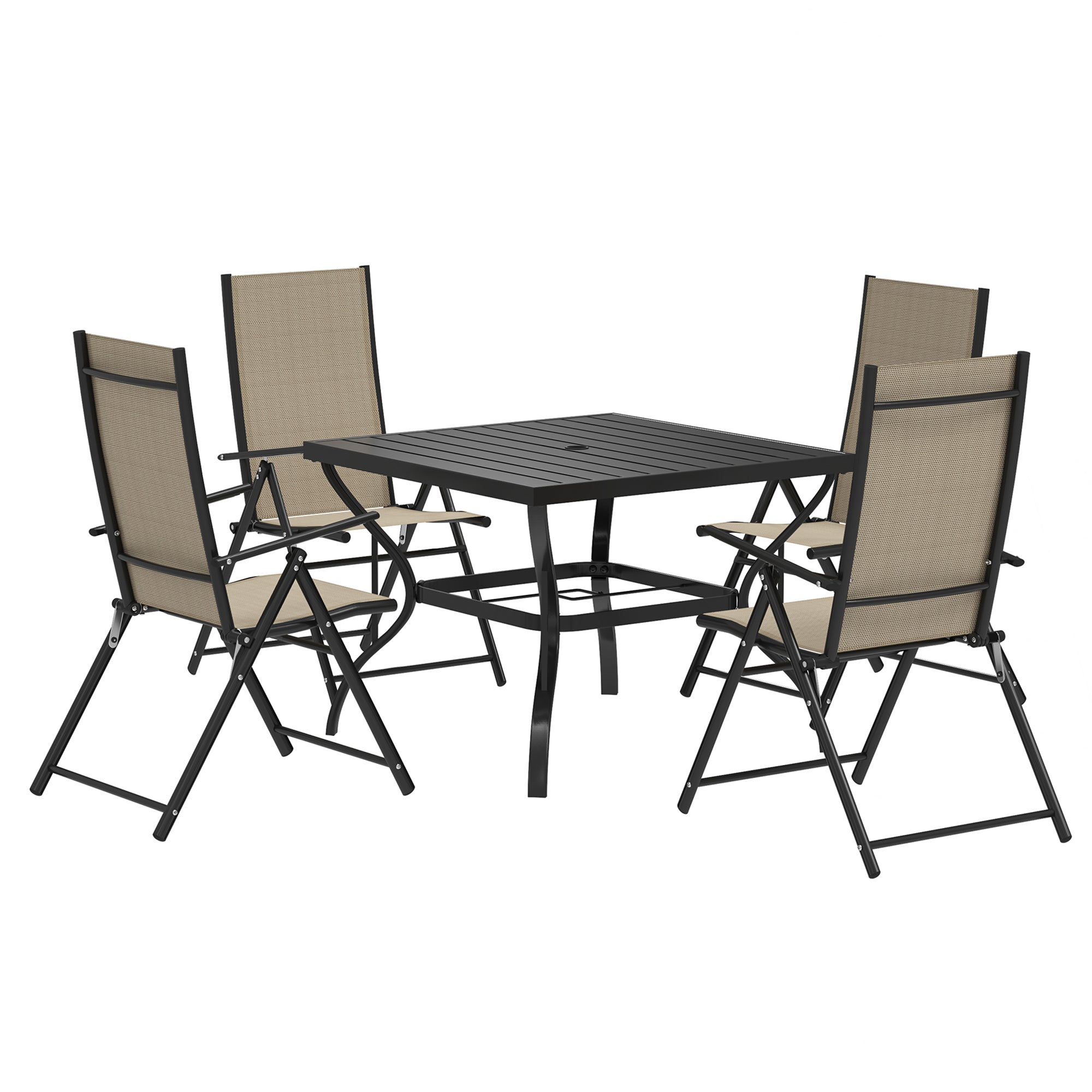 Five-Piece Steel Frame Patio Set - Khaki/Black
