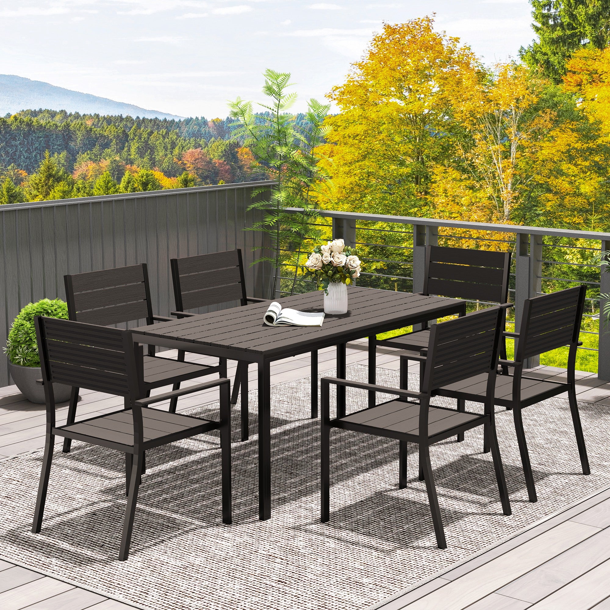 Seven-Piece Outdoor Dining Set - Brown