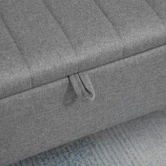 Storage Ottoman with Flip Top, Rectangular Upholstered Bench, Linen Look Fabric Footstool with Steel Legs for Living Room, Bedroom, Grey