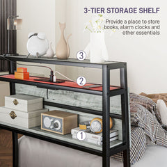 Single Steel Bed Frame, with LED Lights and Headboard Shelf - Grey