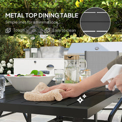 Seven-Piece Steel Outdoor Dining Set, with Parasol Hole - Grey