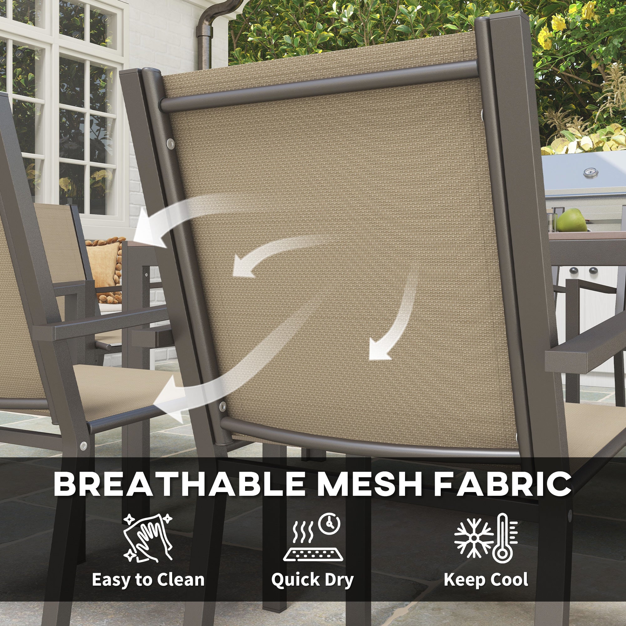 Seven-Piece Garden Dining Set, with Plastic Wood-Top Table - Brown