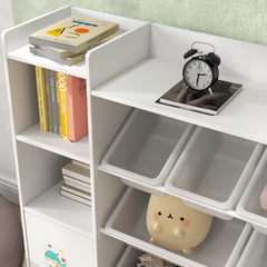 AIYAPLAY Kids Toy Organizers and Storage with 8 Removable Storage Bins and Bookshelf, White