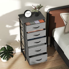 Chest of Five Fabric Drawers - Charcoal Grey