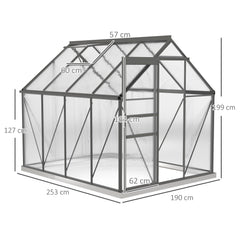 Fynco - 190 x 253 cm Walk-In Polycarbonate Greenhouse - Dark Grey