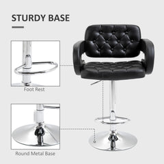 PU Leather Upholstered Swivel Bar Stool, Height Adjustable with Back, Armrest, Footrest, Black