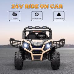 AIYAPLAY 24V 2 Seater Kids Electric Car with Remote Control, Suspension System, Slow Start, 3 Speeds, for 3-8 Years, Khaki