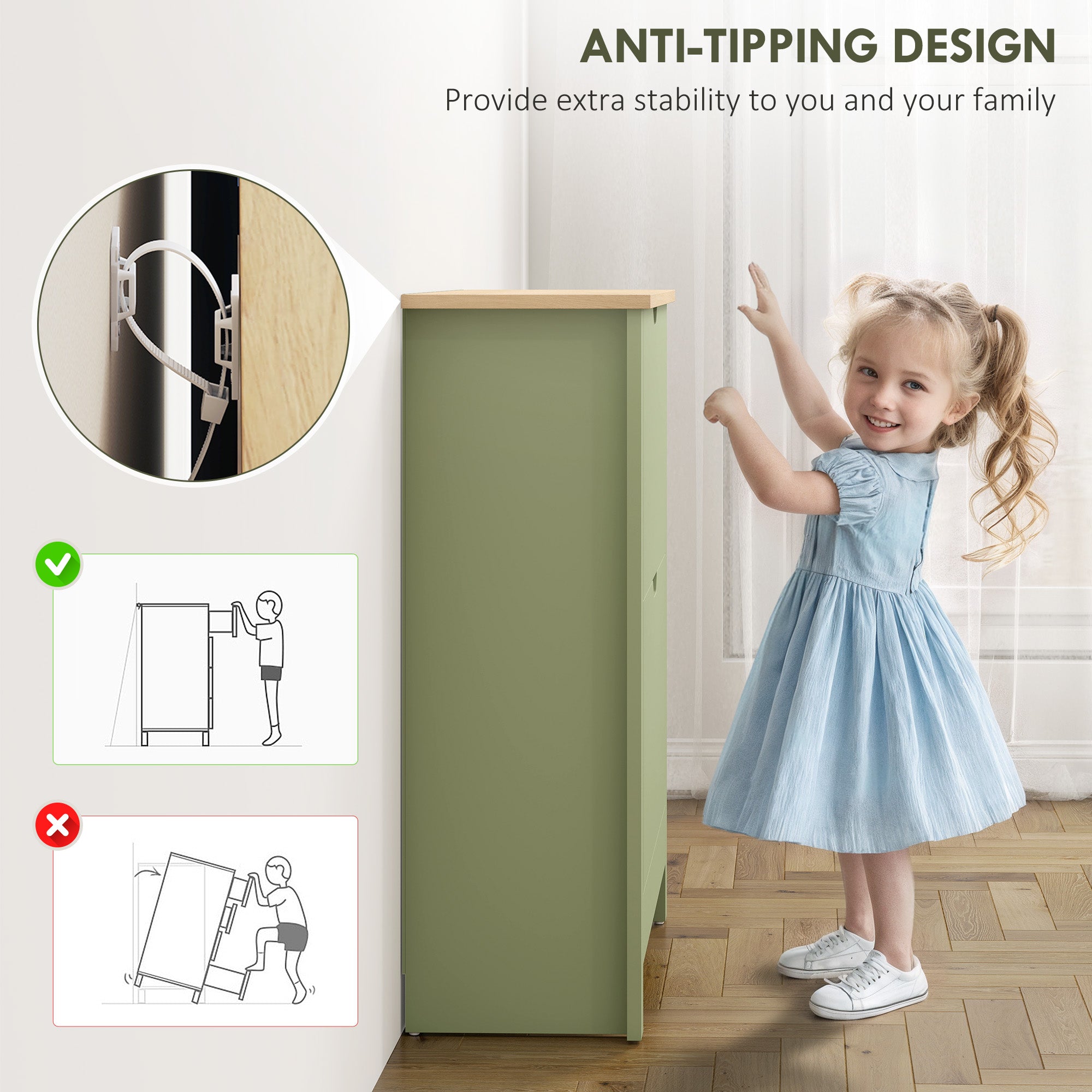 Fynco - Slim Shoe Cabinet, Narrow Shoe Cupboard with 2 Flip Drawers, Adjustable Shelves for 12 Pairs of Shoes, Green