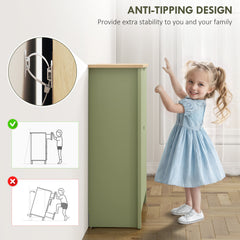 Fynco - Slim Shoe Cabinet, Narrow Shoe Cupboard with 2 Flip Drawers, Adjustable Shelves for 12 Pairs of Shoes, Green